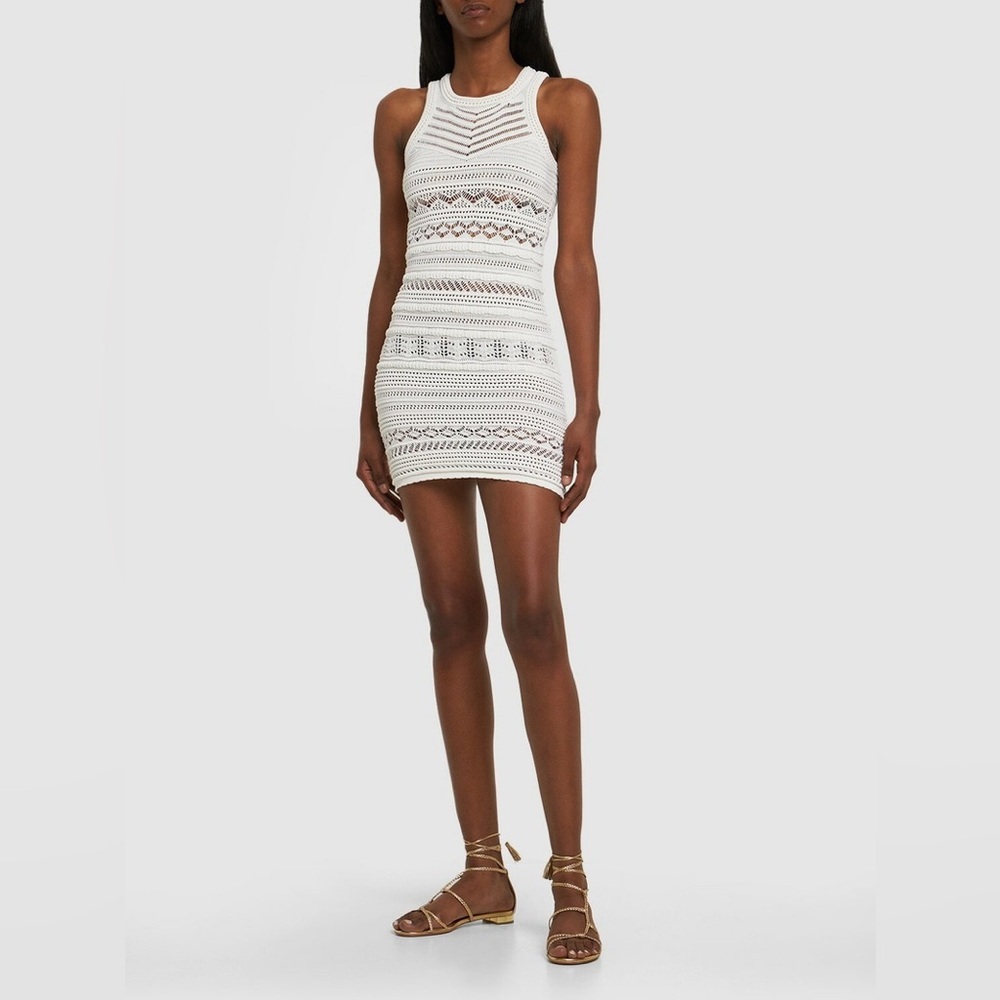 Isabel Marant Ava Pointelle Knit Open Stitch Stretch Mini Dress NWT White